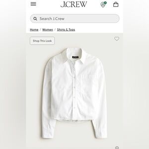 J. Crew White Etienne Crop Button Down Top